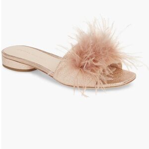 Loeffler Randall Lilly Crinkle Metallic Slide Sandal Buff Pink Feather Size 9.5